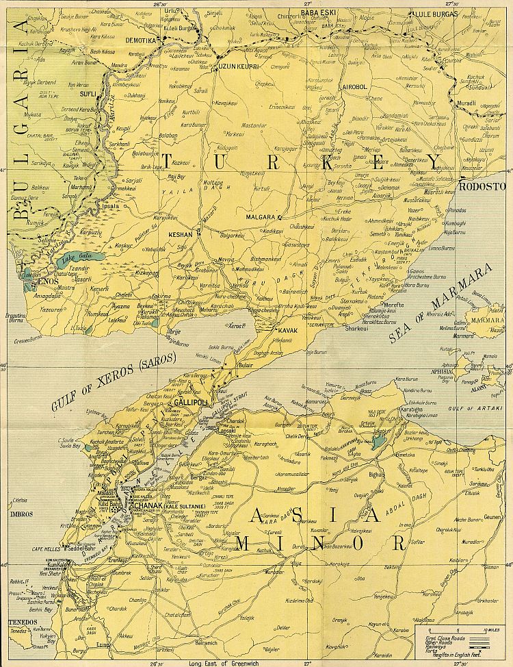 War Map Of The Gallipoli Peninsula 1915