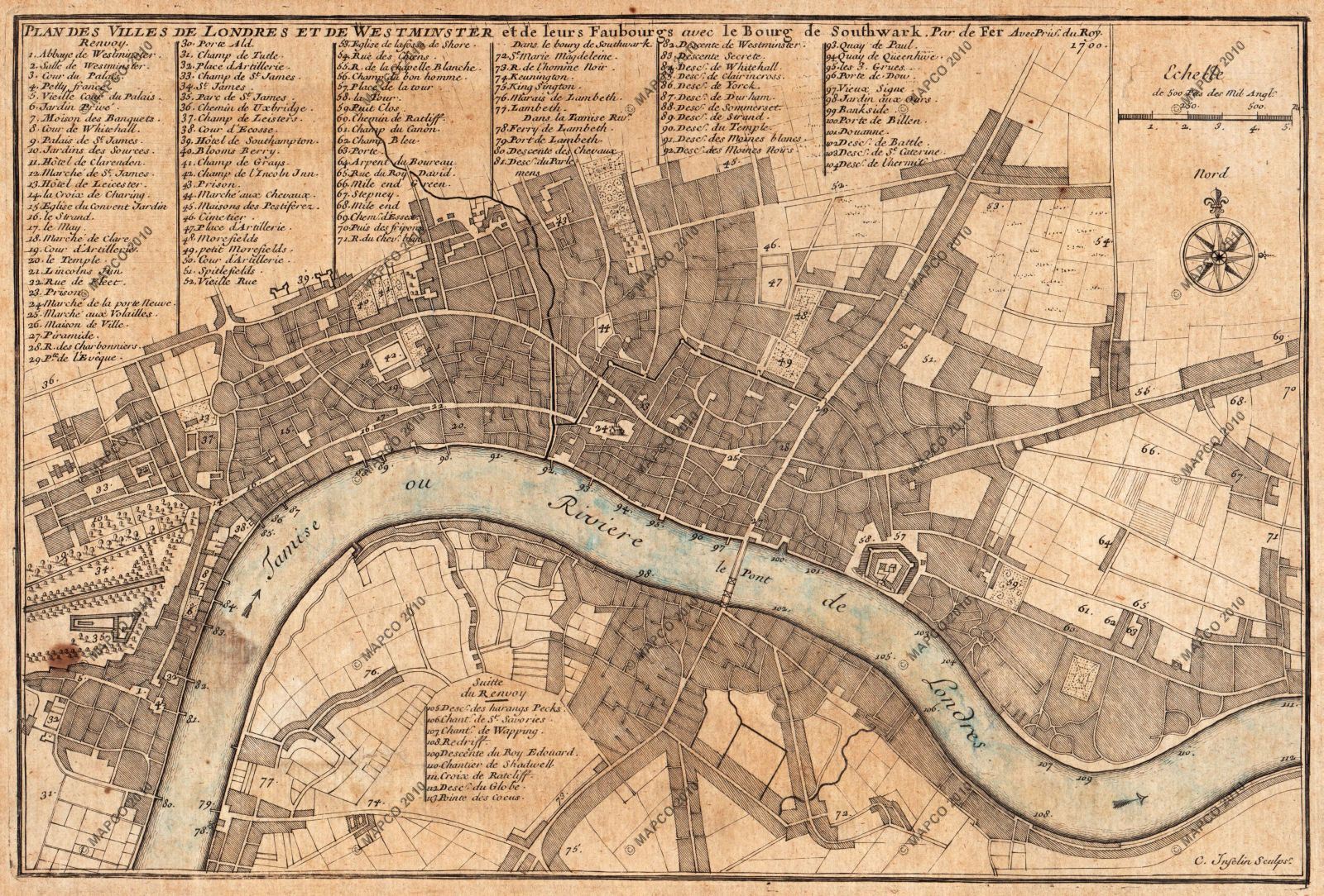 Map Of London 1700, by Nicholas De Fer.