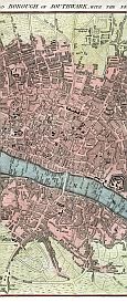 The City Road, Hoxton Square, Charter House Square, West Smith Field, Moor Fields, St Pauls, Cheapside, Cornhill, The Tower, The River Thames, London Bridge, The Borough, Southwark, King's Bench Prison, & Newington Butts