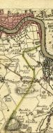 Ratcliff Highway, Limehouse, Poplar Cut, Isle Of Dogs, Windmill, Windmill, Windmill, Windmill, Windmill, River Thames, Rotherhith or Redriff, Bermondsey Spa, Blue Anchor Road, Seven Houses, China Hall, Galley Wall, St Helena, Ship, Wind Mill, Mile Stone (2 Miles From London Bridge, 2&frac12; Miles From Westminster Bridge), Peckham Gap, Halfway Houses, Black Boy Lane, Deptford, Blackwell Farm, Peckham, Peckham Lane, 5 Bell Lane, Hooks Lane, New Cross, Plow Garlick Hill, None Head, Loom Hole, Pit, Brockley Green, Brockley Wood, Brockley Lane, Ravensbone River, Fryum Farm Hill, West Wood Common, Oak Of Arnon Wood, Brockley, & Rush Green
